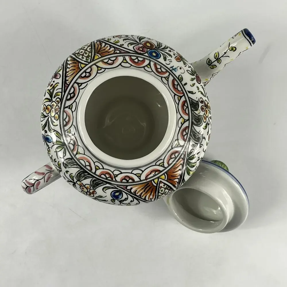 Ceramicas de Coimbra Hand Painted Portugal Floral Teapot 6.5"x9" Folk Art Glazed - Picture 5 of 11